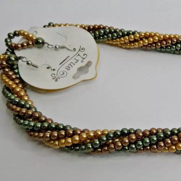 Bead Necklace 20" NWT Plus Earrings SET Twisted Choker 4 Colors 6 Strands - Picture 5 of 6